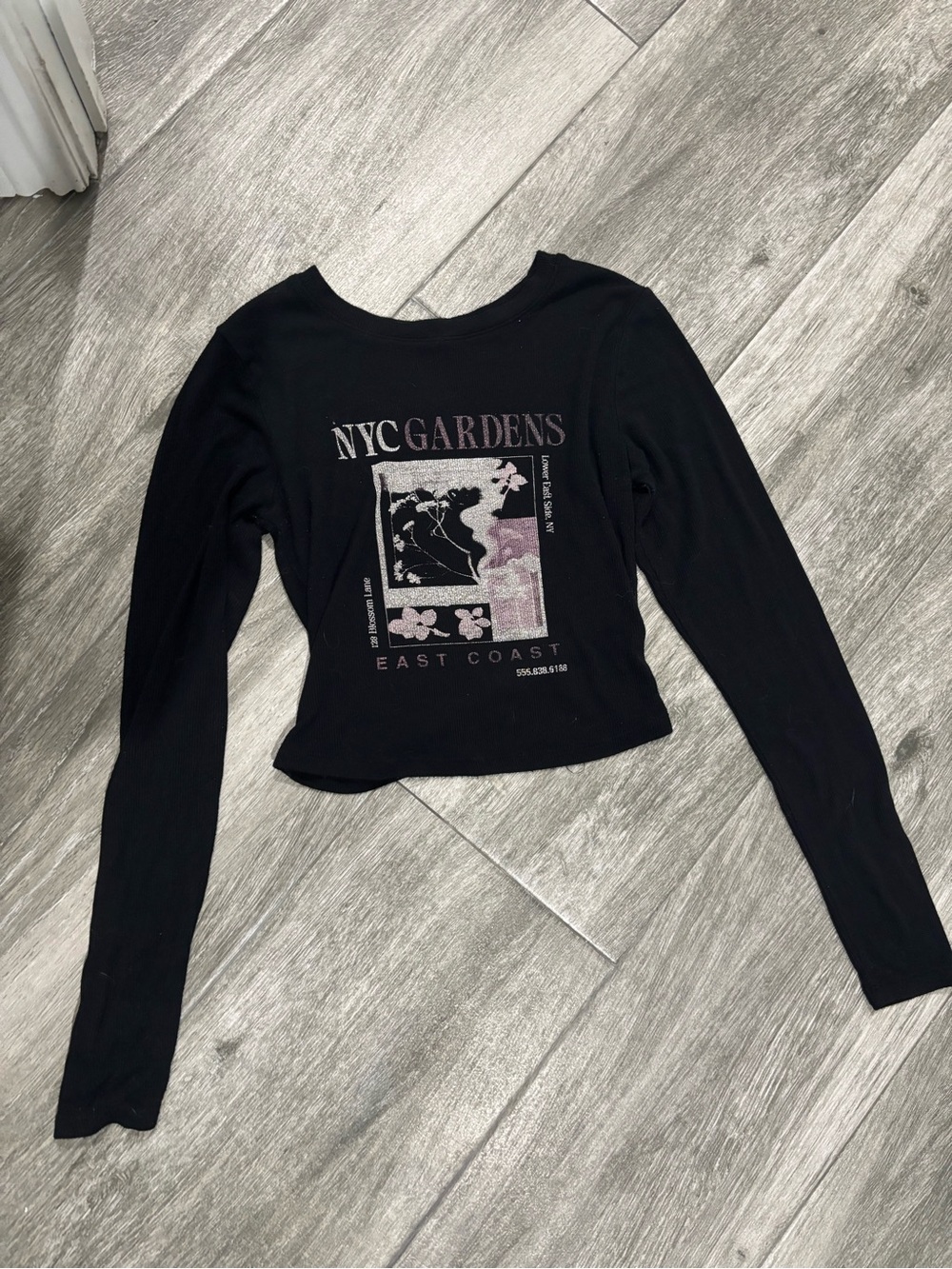 Garage NYC Gardens Graphic Long Sleeve Top - Black
